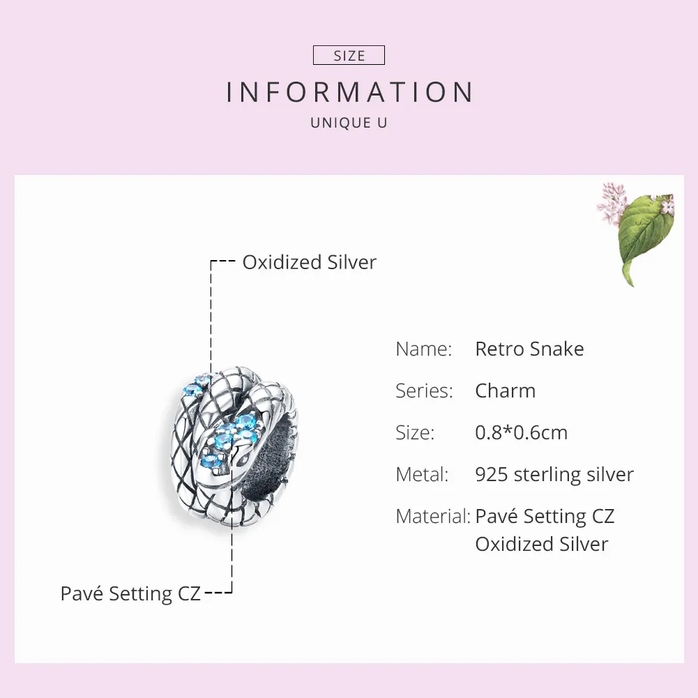 Pandora Style Silver Retro Snake Charm - SCC1351