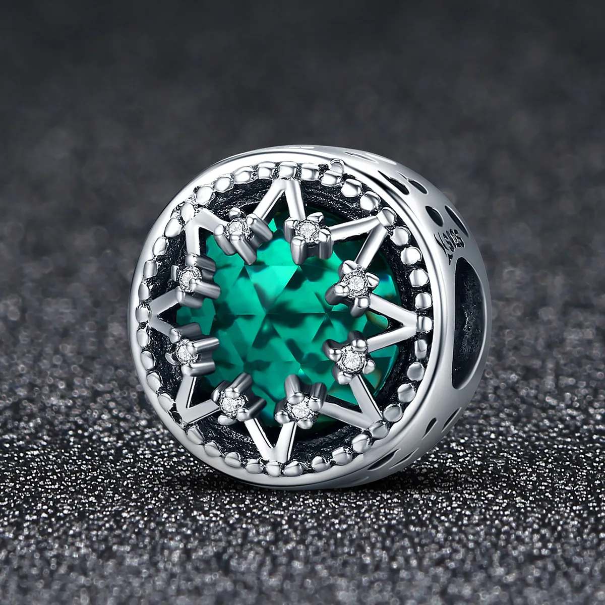 Pandora Style Silver Romantic Emerald Snowflakes Charm - SCC308