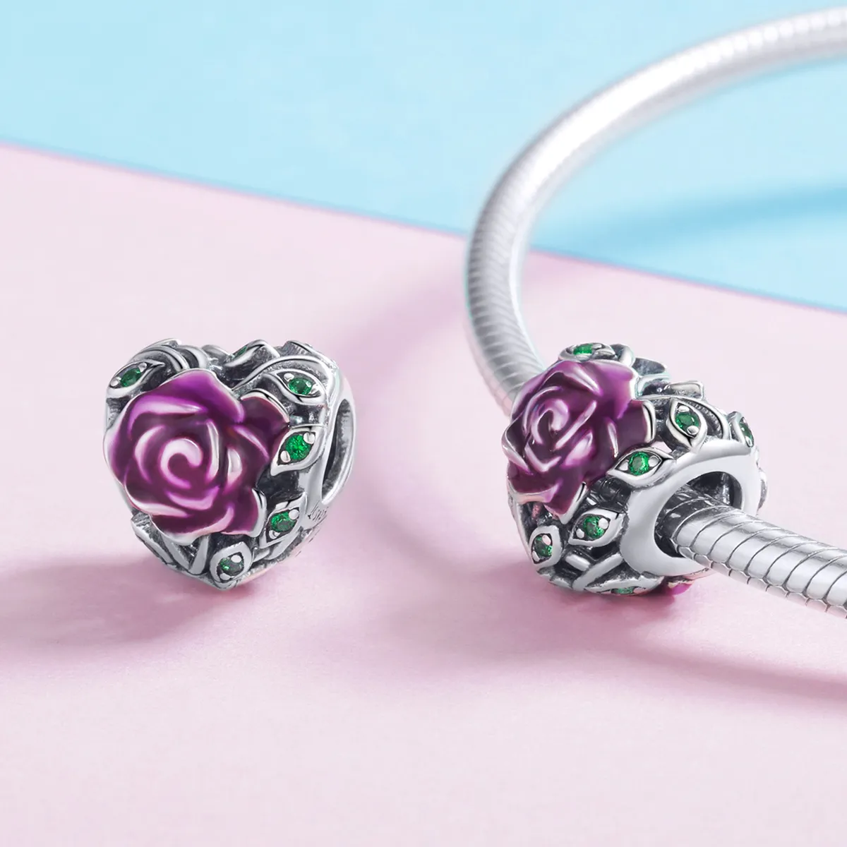 Pandora Style Silver Rose Heart Charm - SCC927