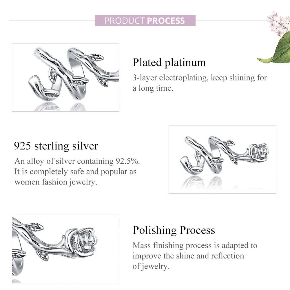 Pandora Style Silver Rose Vines Charm - BSC310