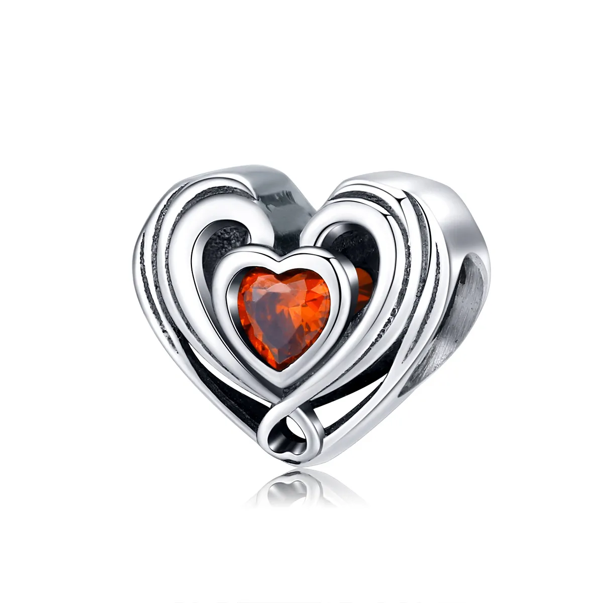 pandora style silver rubby heart in heart charm scc1472