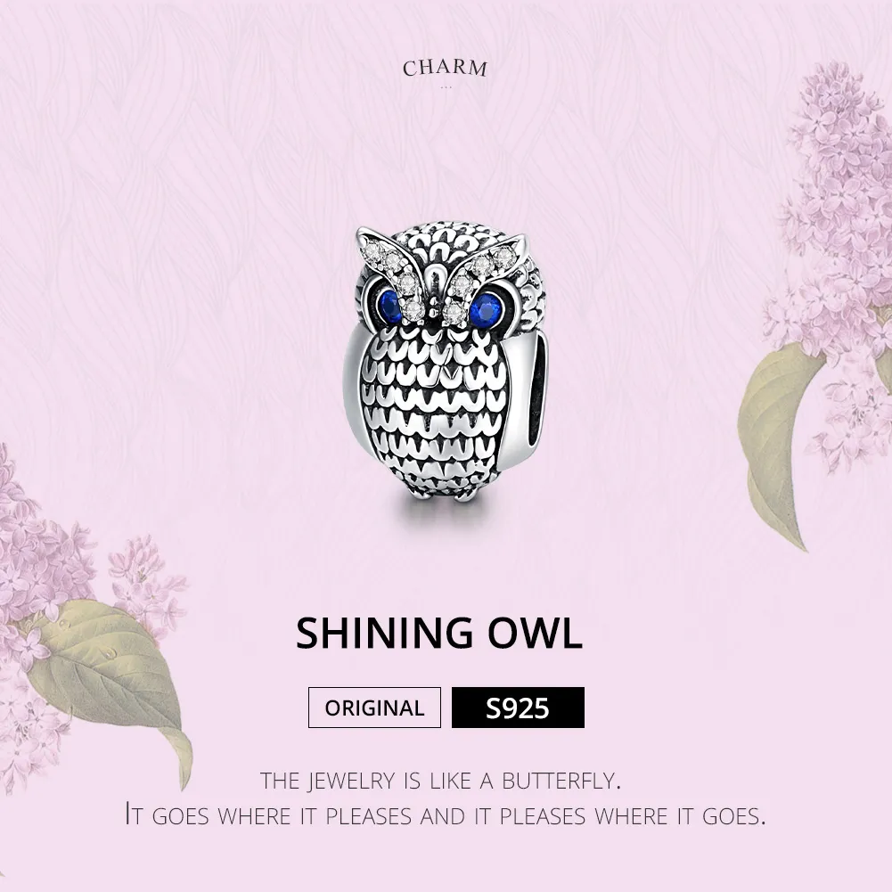 Pandora Style Silver Shining Owl Charm - SCC1607