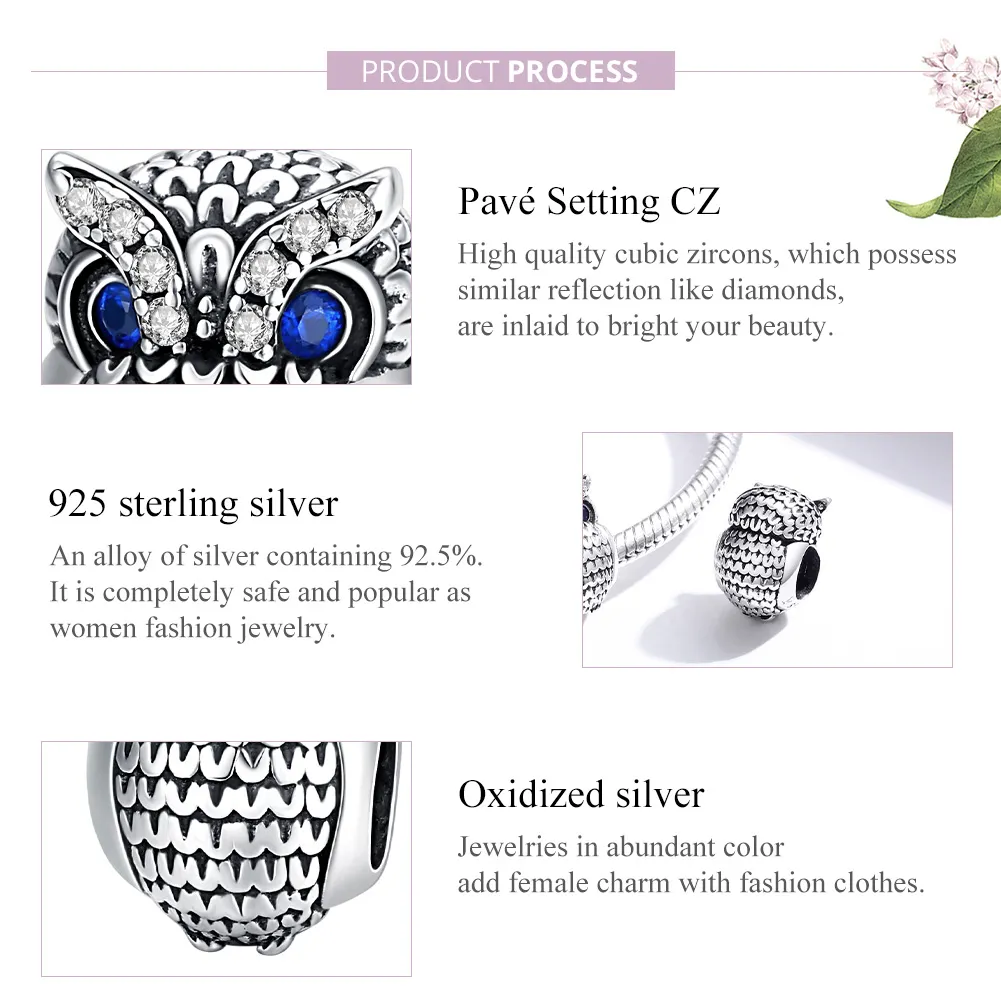 Pandora Style Silver Shining Owl Charm - SCC1607