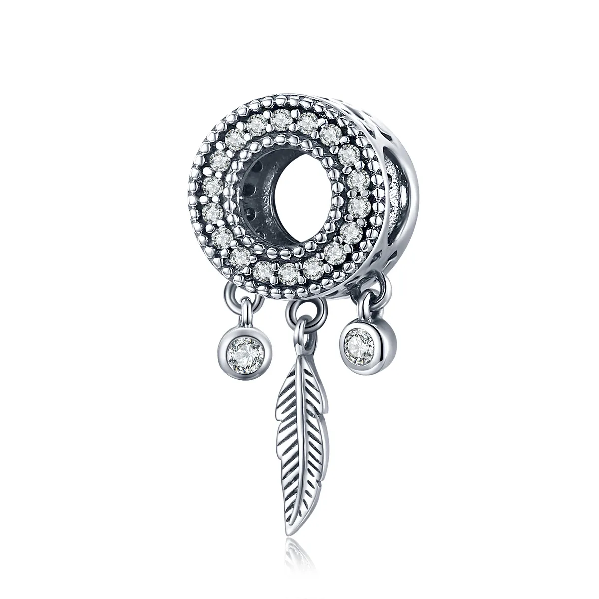 pandora style silver shiny feather charm scc1550