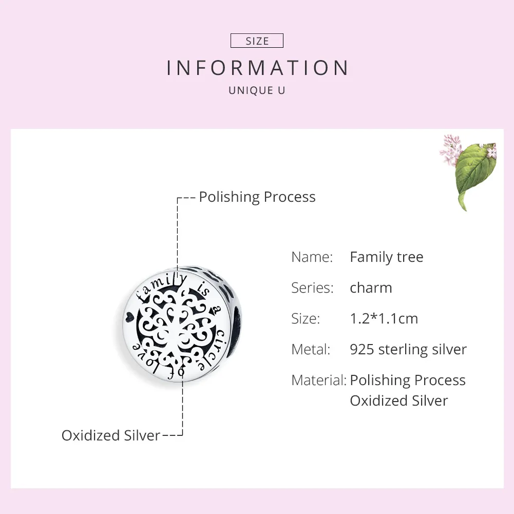 Pandora Style Silver Sparkling Family Tree Charm - SCC1324