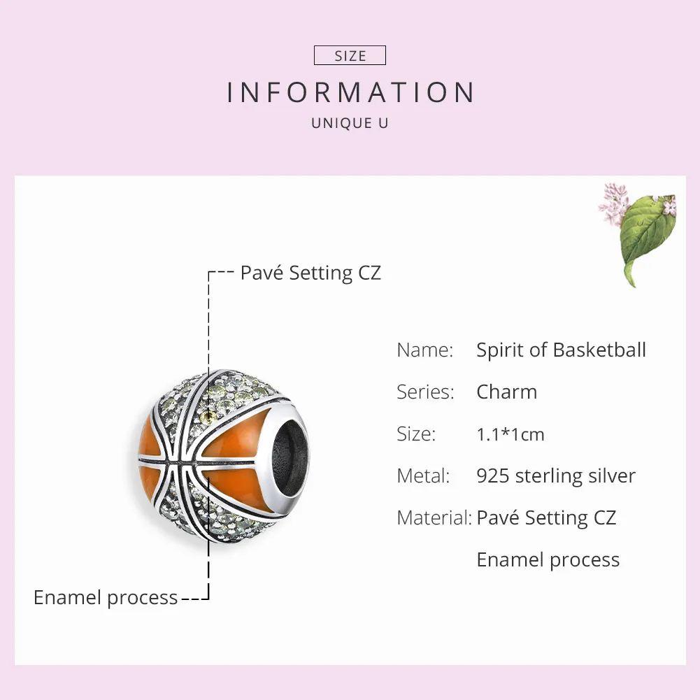 Pandora Style Silver Spirit of Basketball Charm - SCC1506