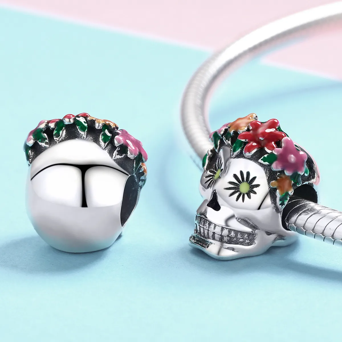 Pandora Style Silver Sugar Skull Charm - SCC888