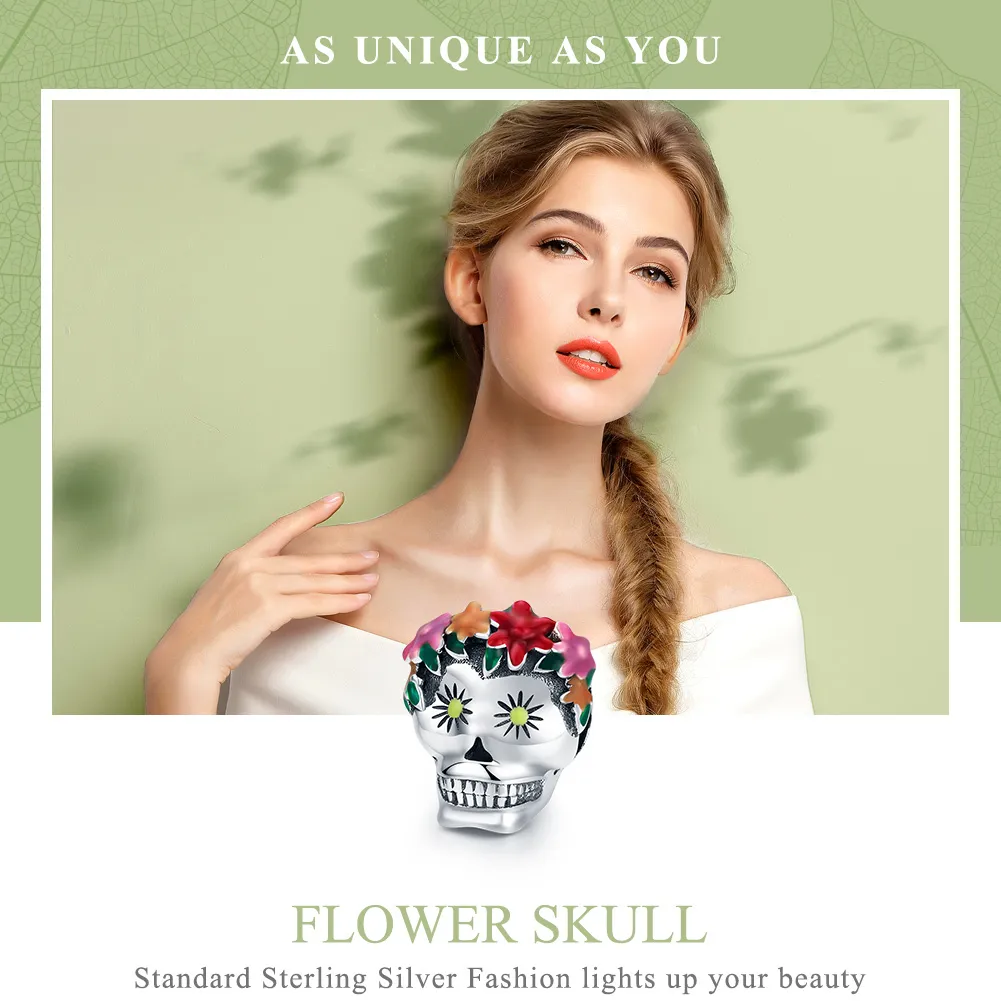 Pandora Style Silver Sugar Skull Charm - SCC888