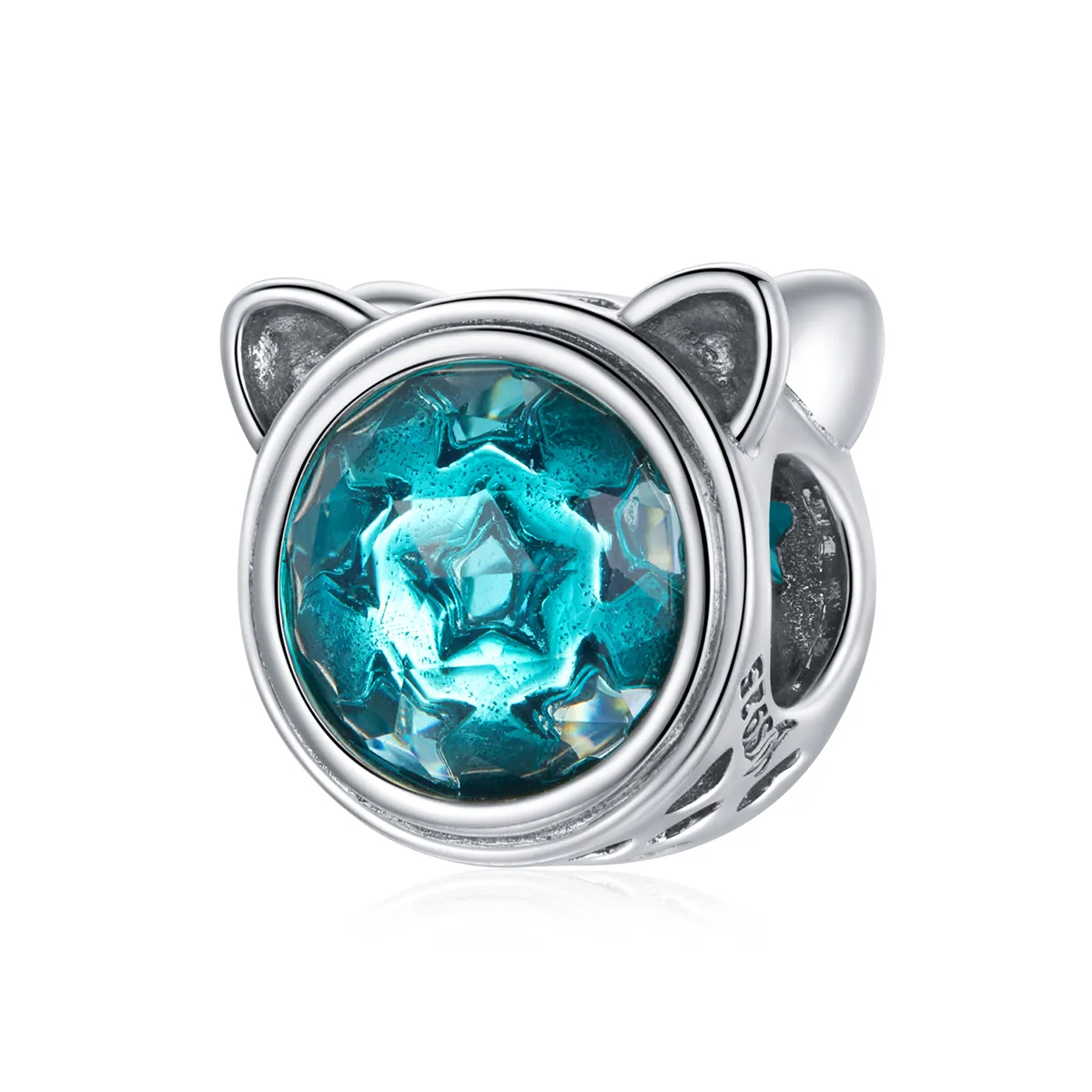 pandora style silver teal cat charm scc1800