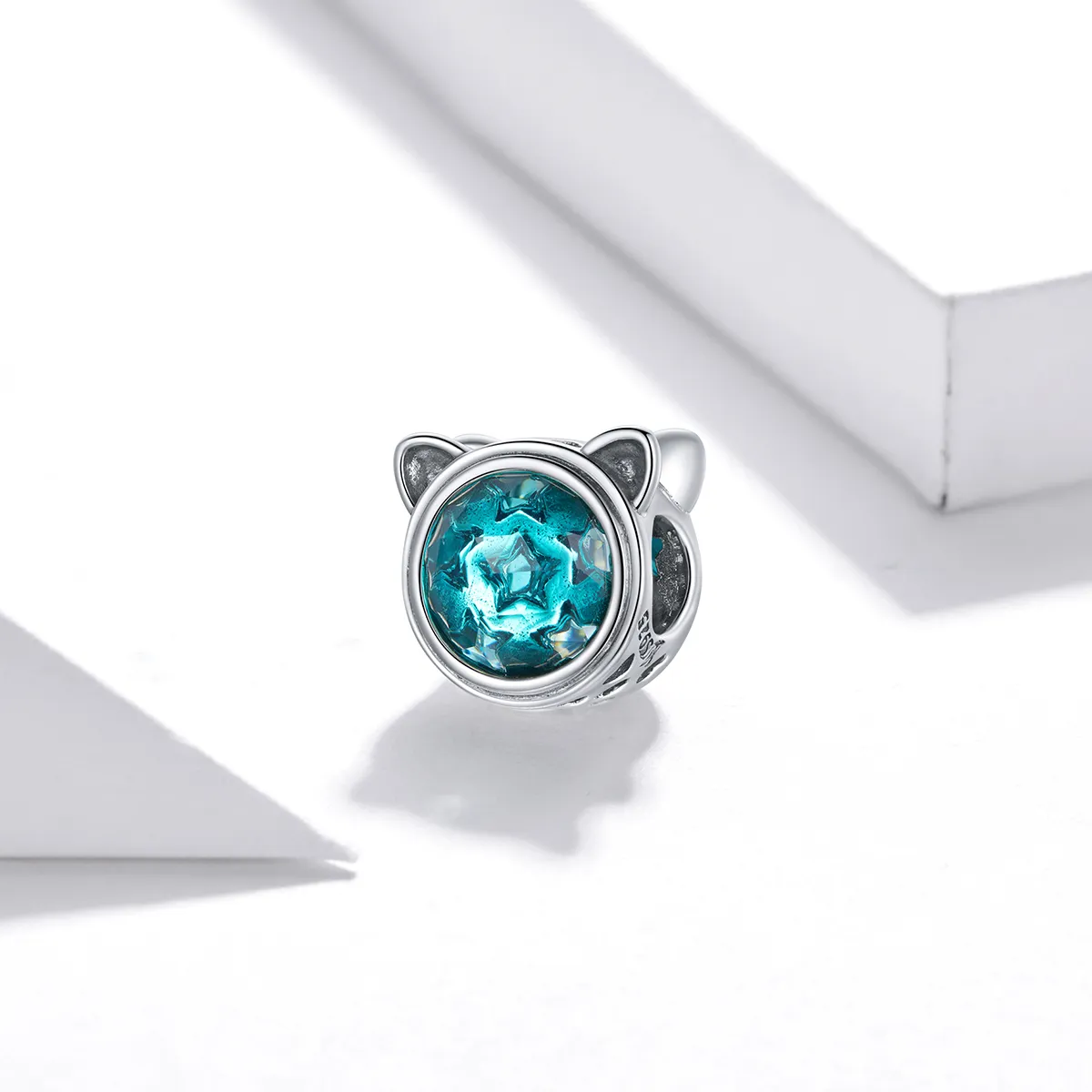 Pandora Style Silver Teal Cat Charm - SCC1800