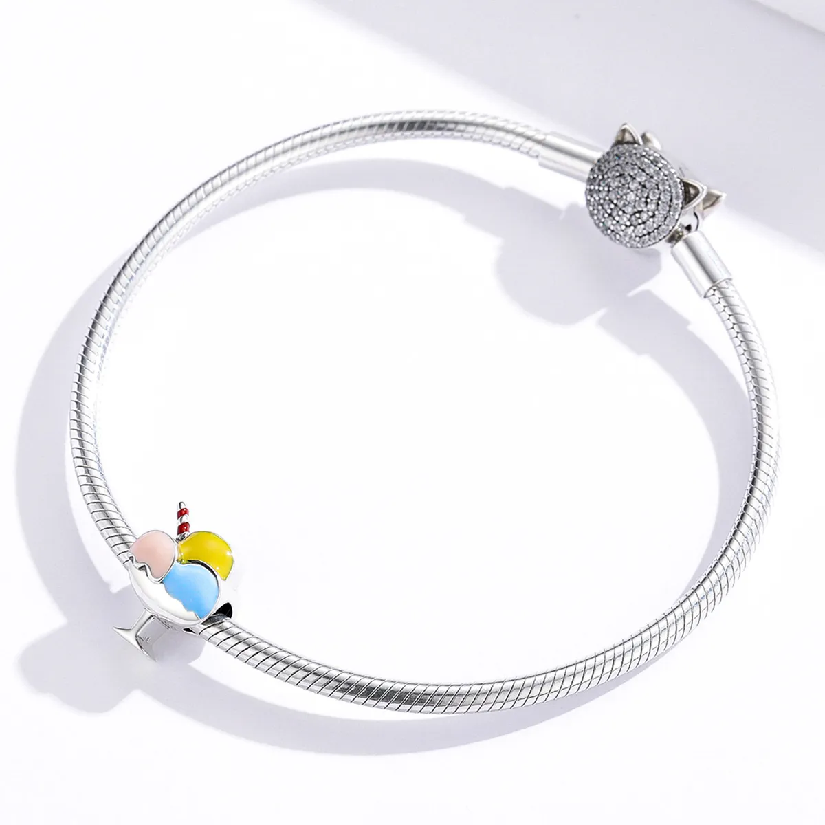 Pandora Style Silver Tri-Color Ball Ice Cream Charm - SCC1532