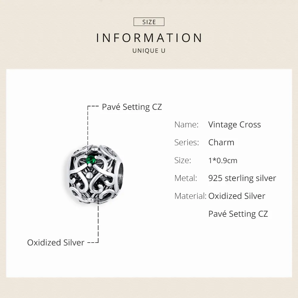 Pandora Style Silver Vintage Cross Charm - SCC1511