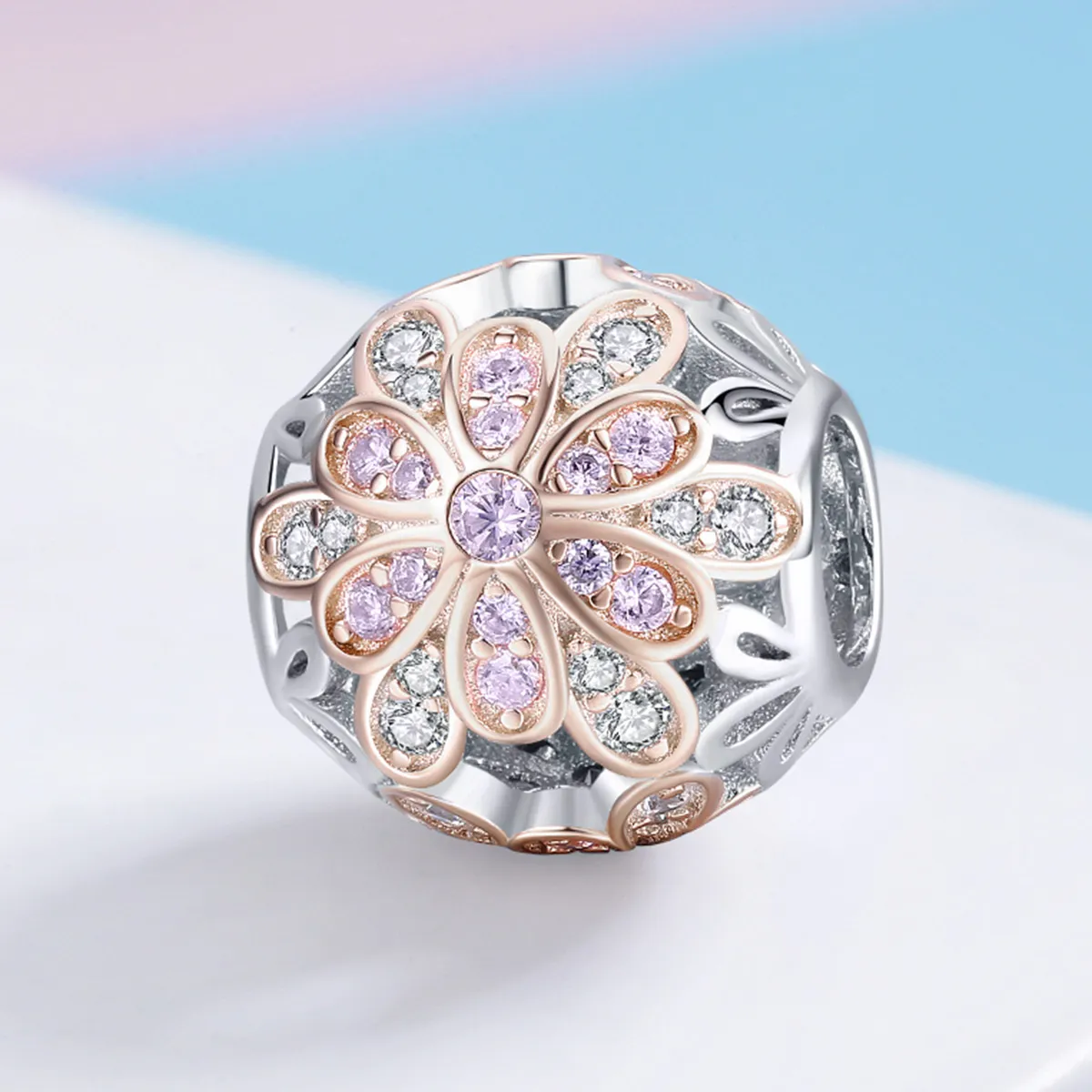 Pandora Style Two Tone Flowers Charm - SCC922