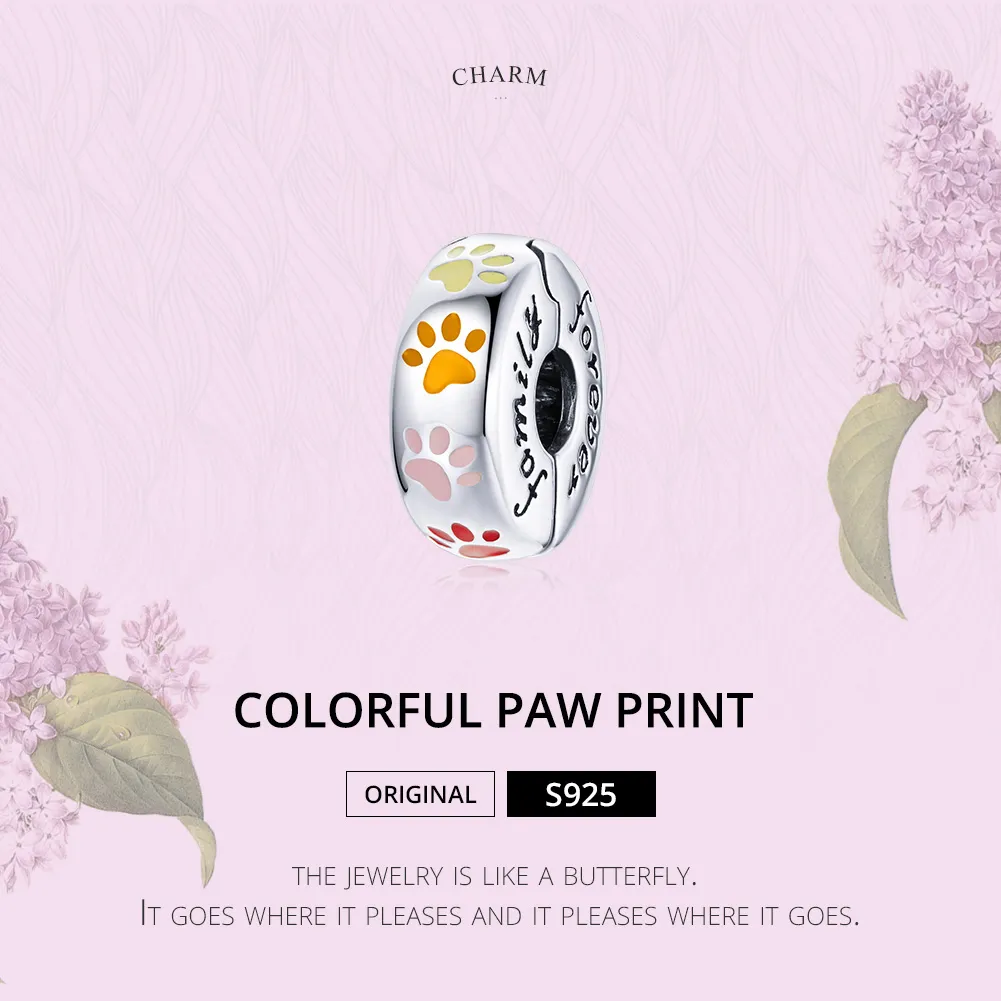 Pandora Style Silver Colorful Claw Prints Clip - SCC1850