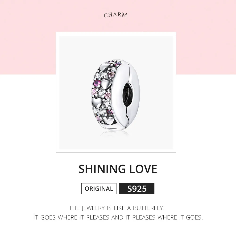 Pandora Style Silver Shining Love Clip - SCC1745