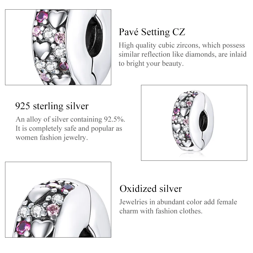 Pandora Style Silver Shining Love Clip - SCC1745