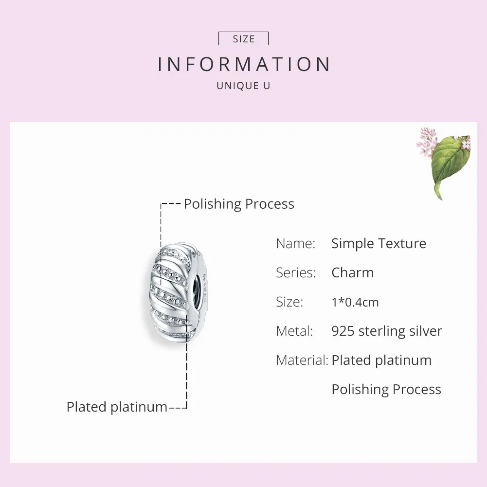 Pandora Style Silver Simple Texture Clip - BSC278