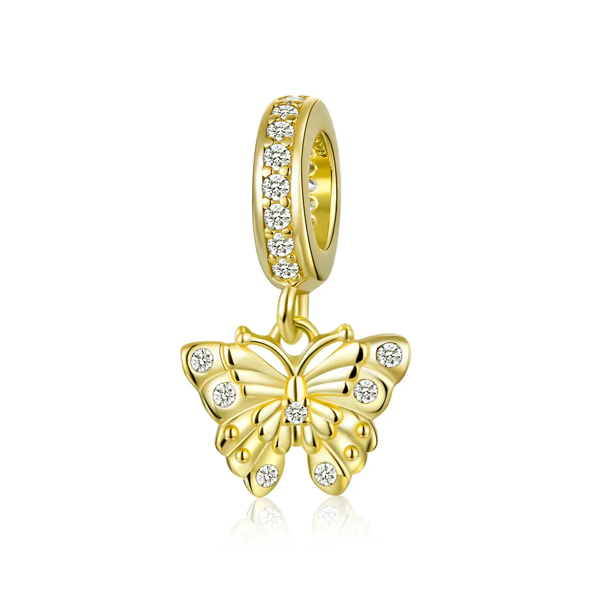 pandora style 18ct gold plated golden butterfly dangle bsc248