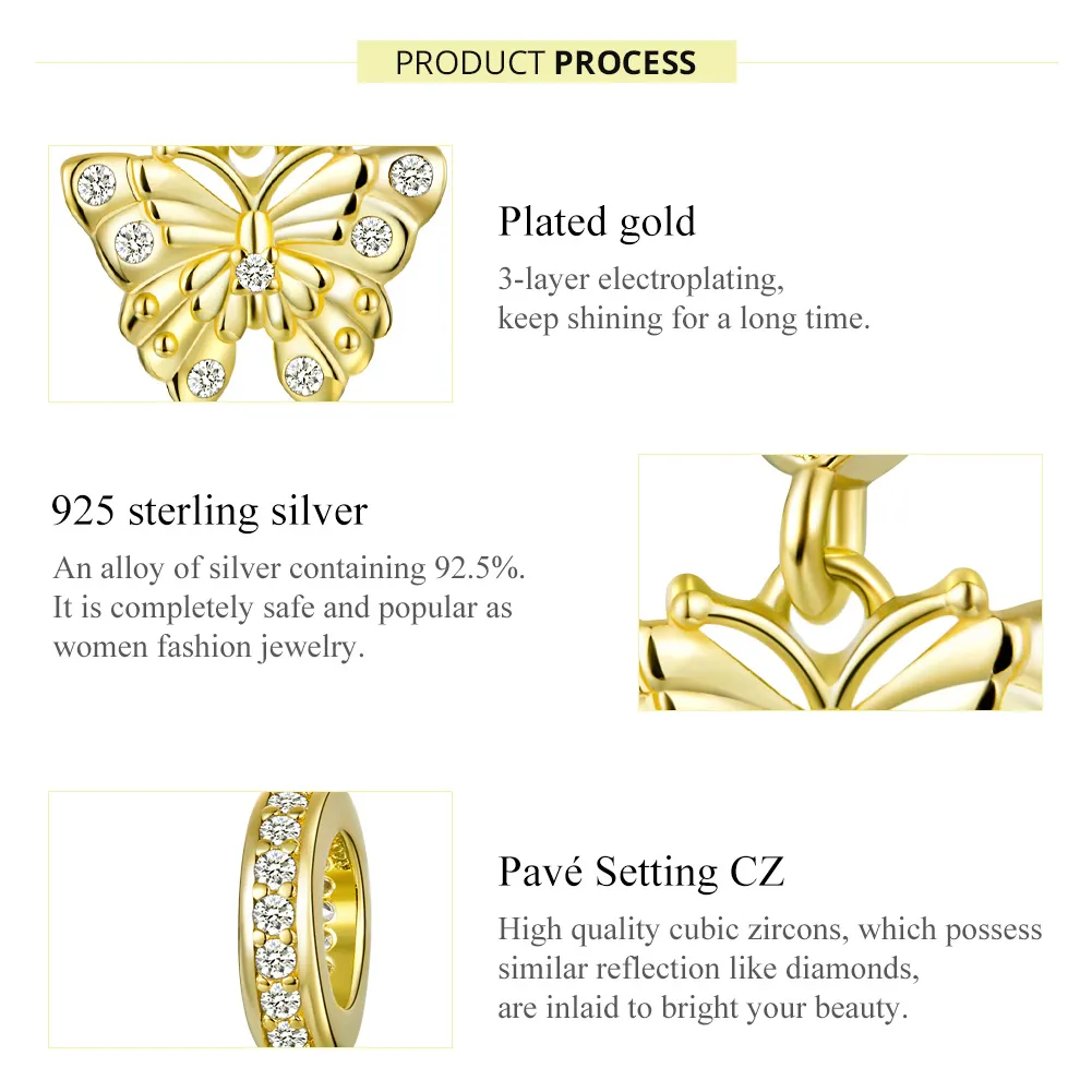 Pandora Style 18ct Gold Plated Golden Butterfly Dangle - BSC248