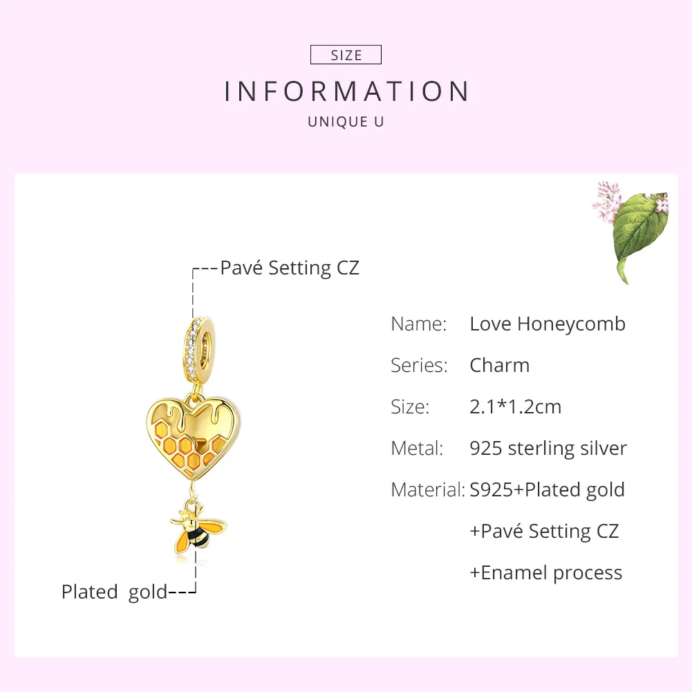 Pandora Style 18ct Gold Plated Love Honeycomb Dangle - SCC1714