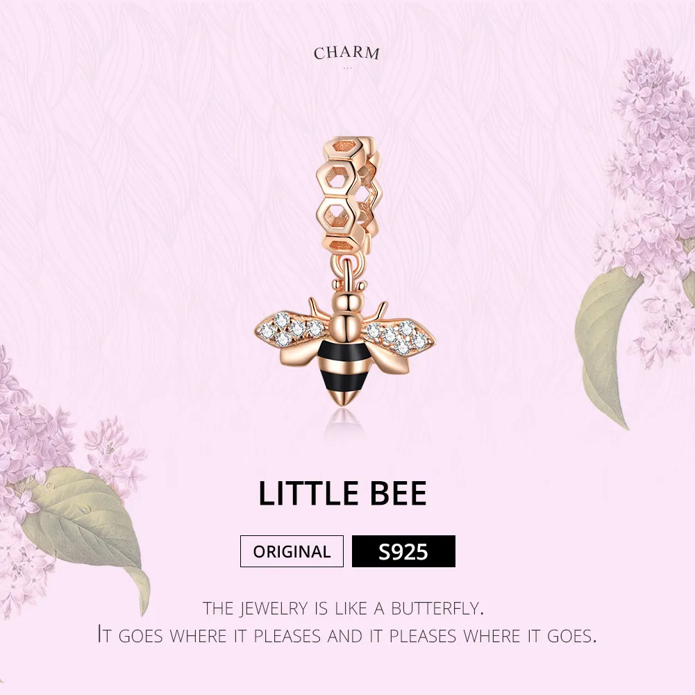 Pandora Style Rose Gold Little Bee Dangle - BSC370