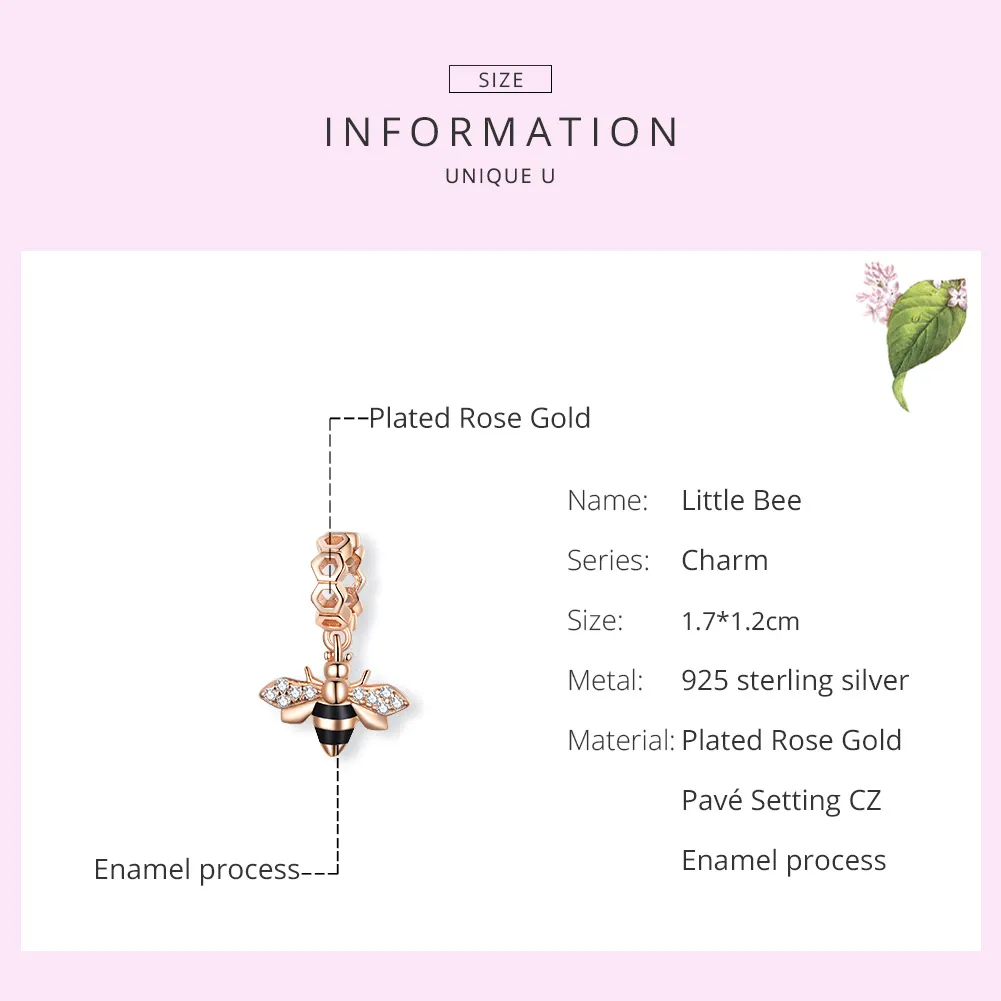 Pandora Style Rose Gold Little Bee Dangle - BSC370