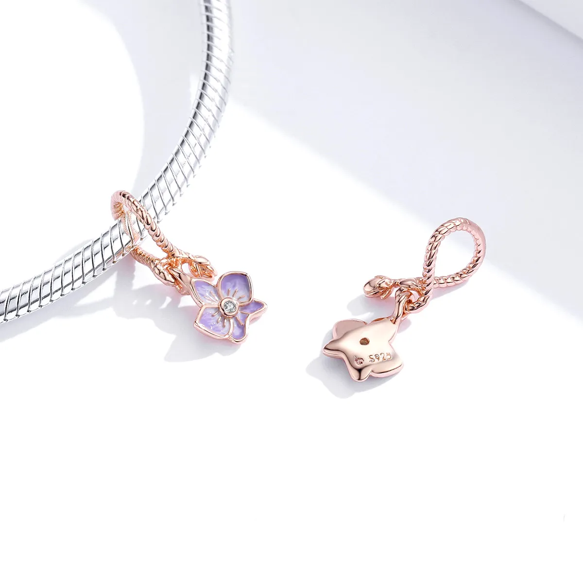 Pandora Style Rose Gold Orchid Dangle - BSC287