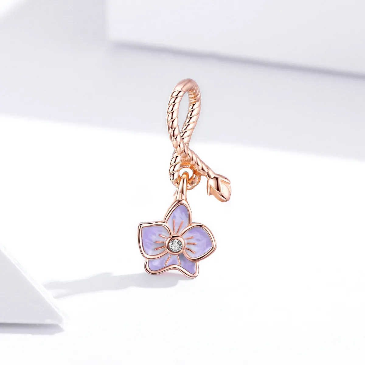 Pandora Style Rose Gold Orchid Dangle - BSC287