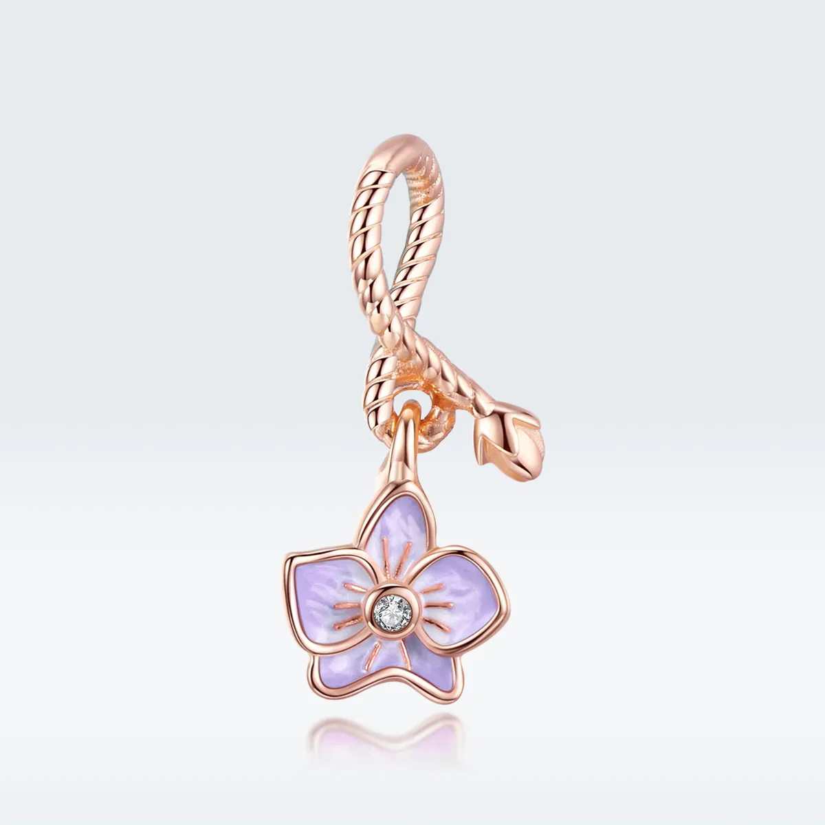 Pandora Style Rose Gold Orchid Dangle - BSC287