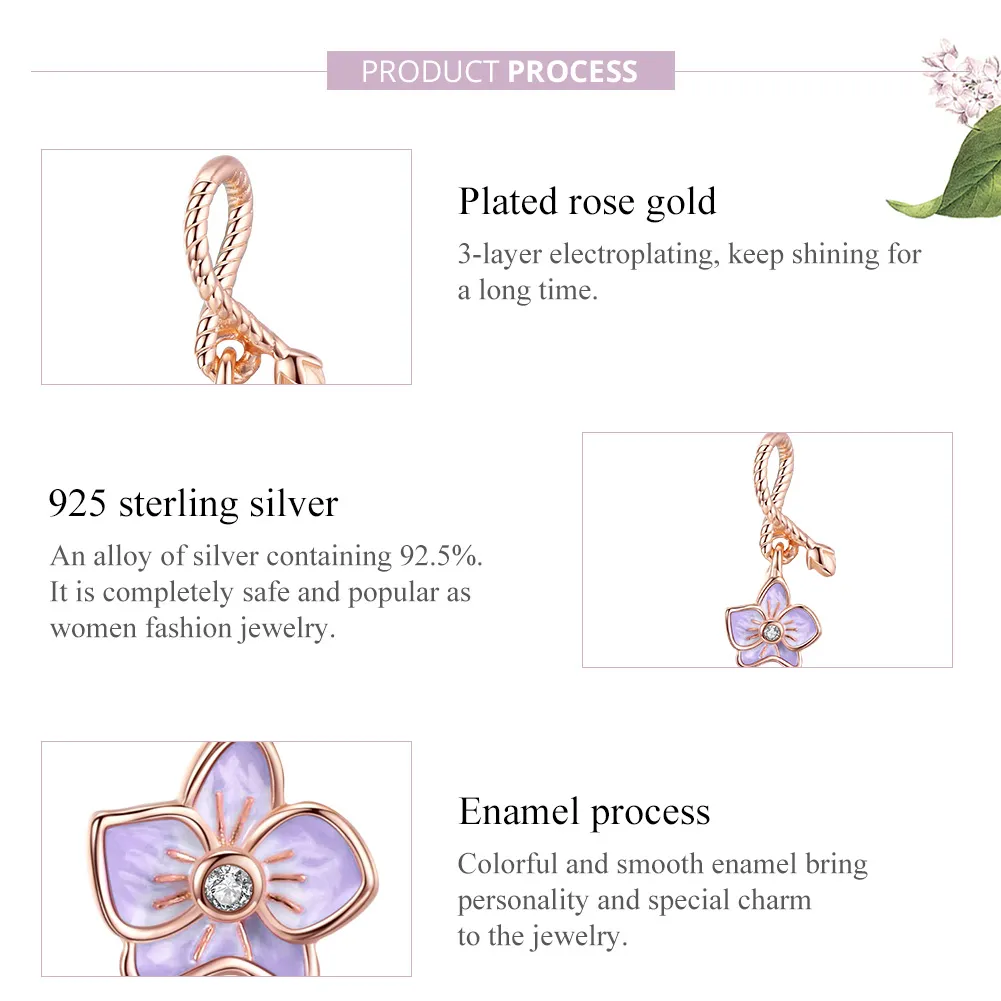 Pandora Style Rose Gold Orchid Dangle - BSC287