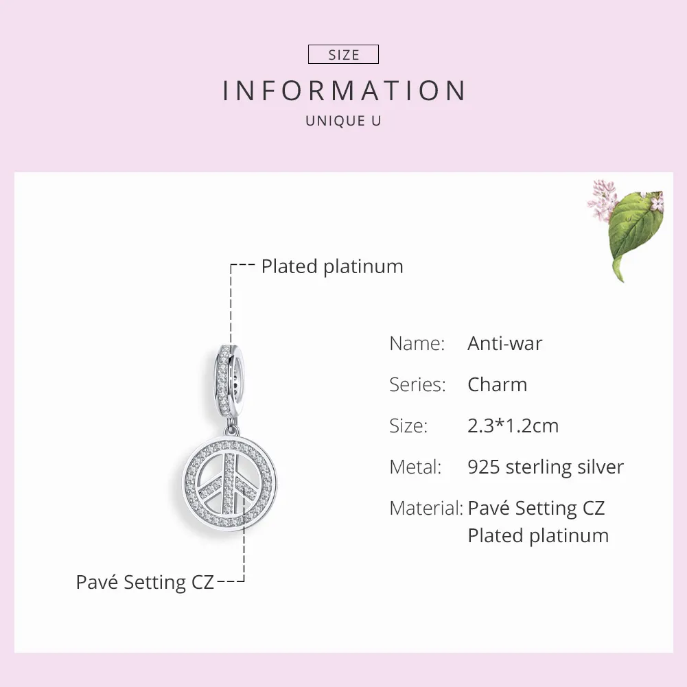 Pandora Style Silver Anti-War Dangle - SCC1367