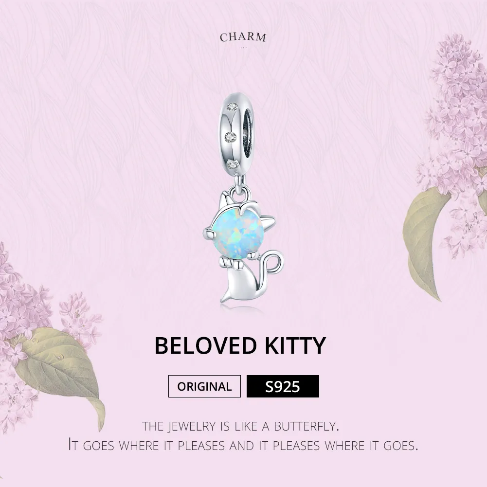 Pandora Style Silver Beloved Kitty Dangle - BSC235