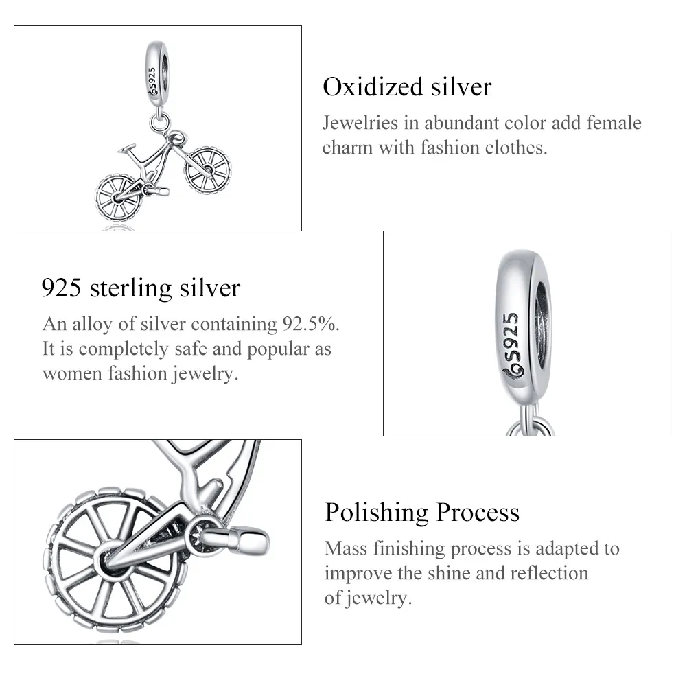 Pandora Style Silver Bicycle Dangle - BSC384