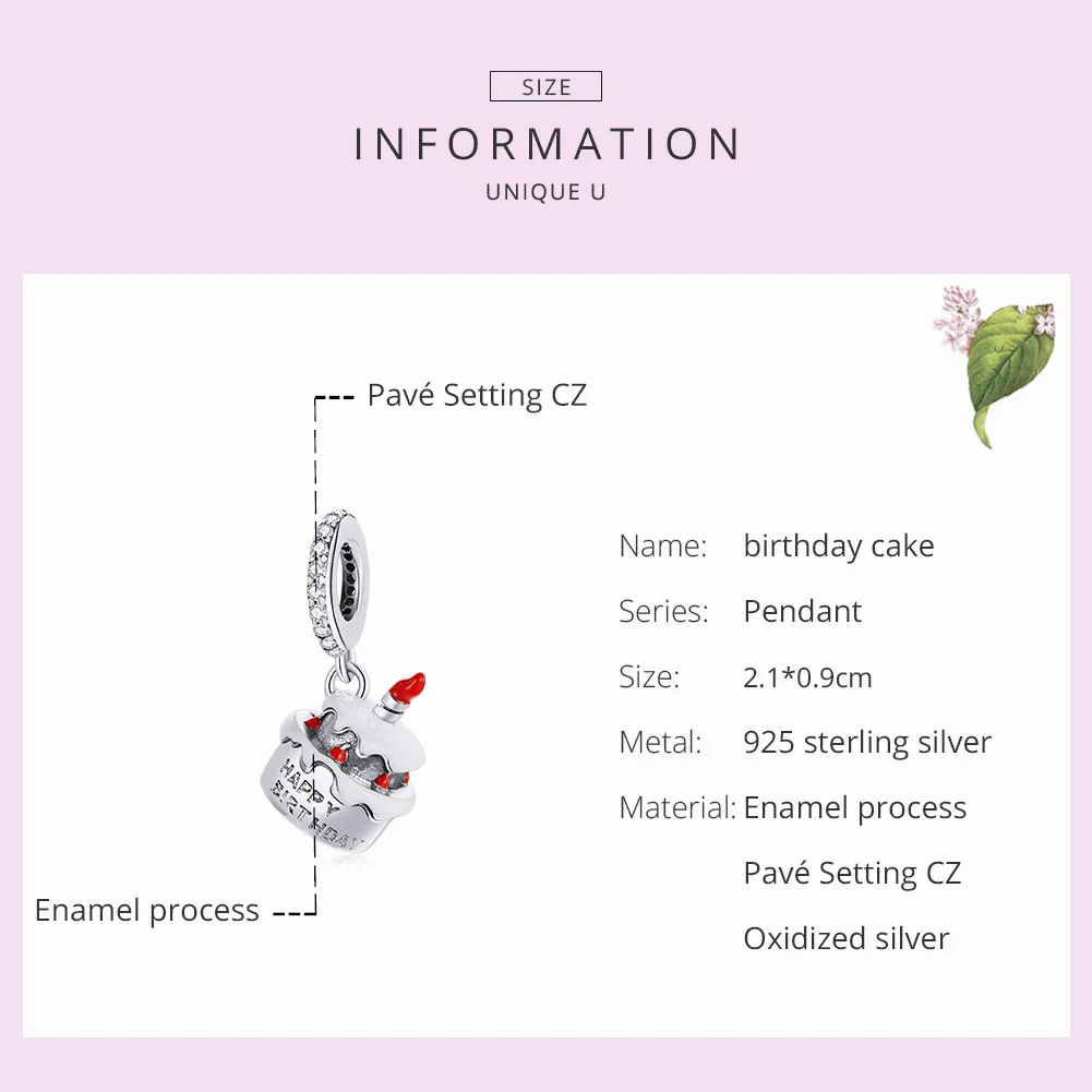 Pandora Style Silver Birthday Cake Dangle - SCC1848