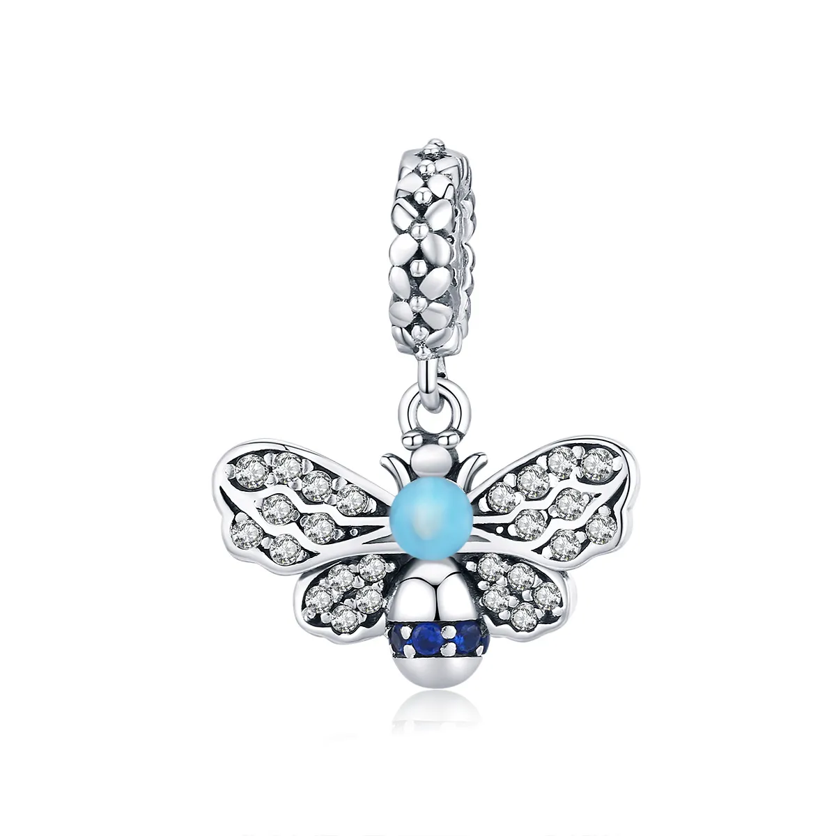 pandora style silver blue bee dangle scc1480