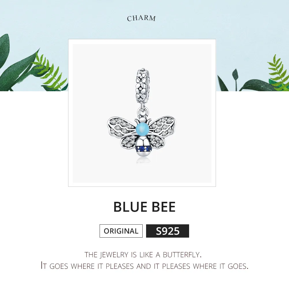 Pandora Style Silver Blue Bee Dangle - SCC1480