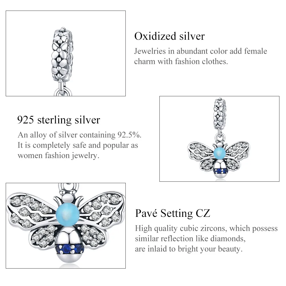 Pandora Style Silver Blue Bee Dangle - SCC1480