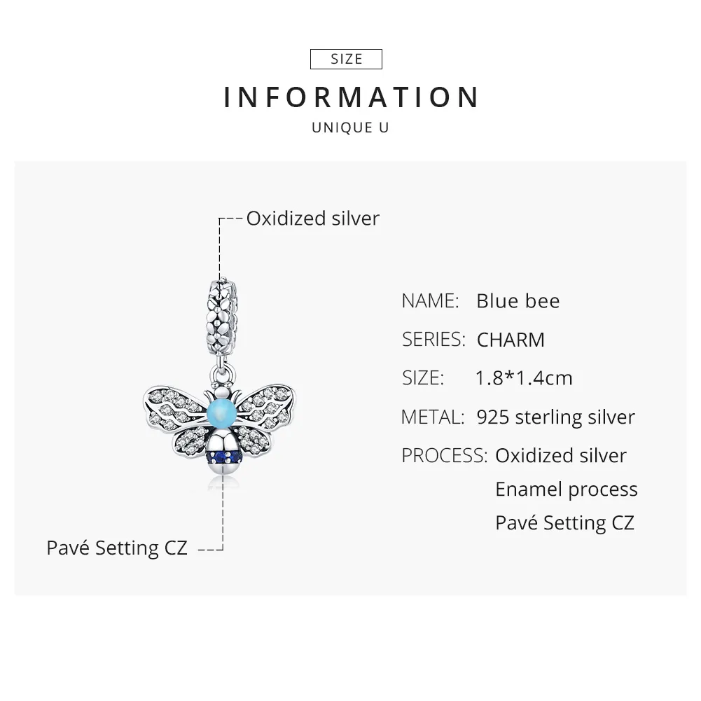 Pandora Style Silver Blue Bee Dangle - SCC1480