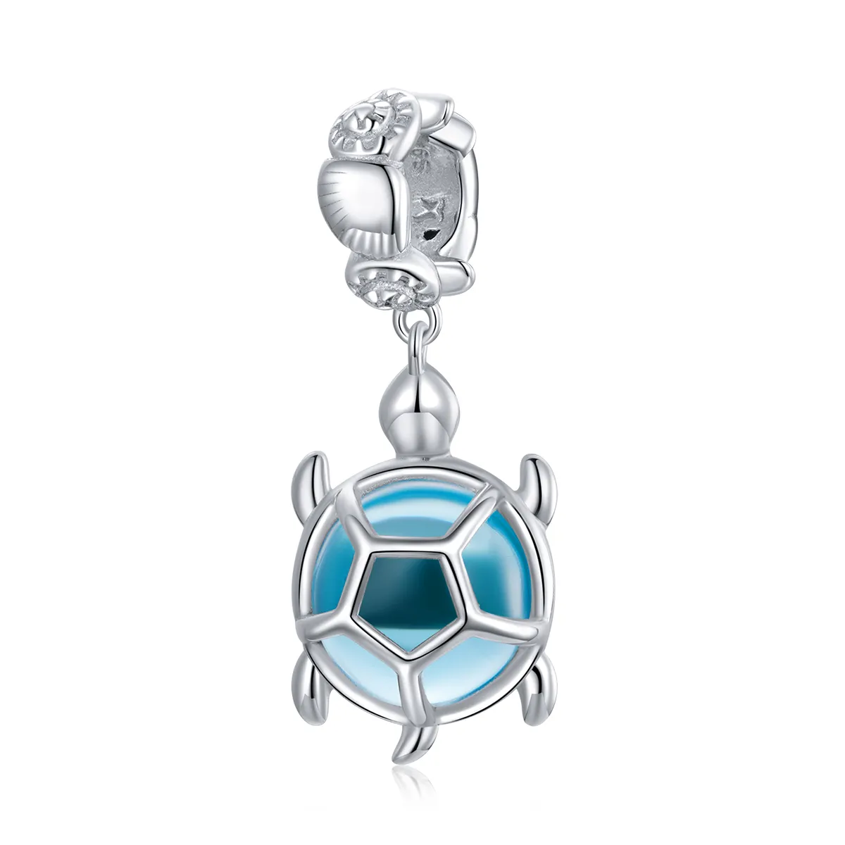 Pandora Style Silver Blue Murano Glass Turtle Dangle - SCC1804