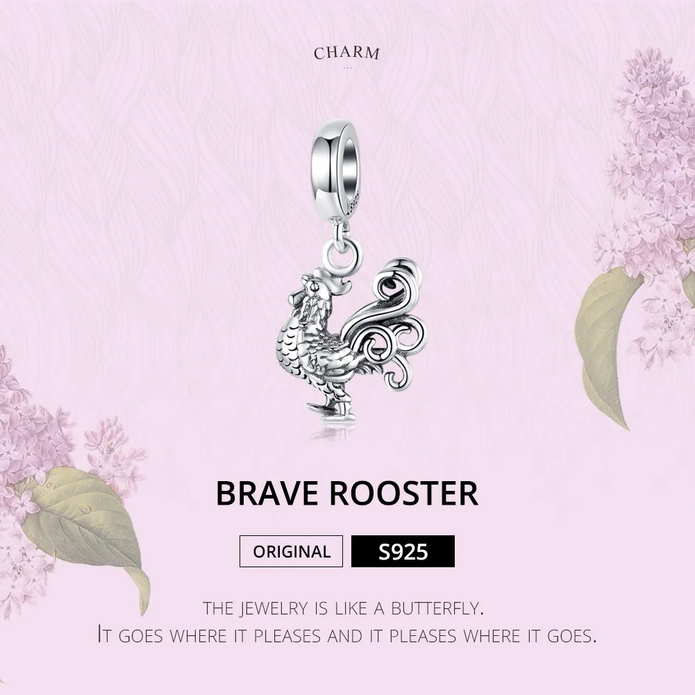 Pandora Style Silver Brave Rooster Dangle - SCC1337