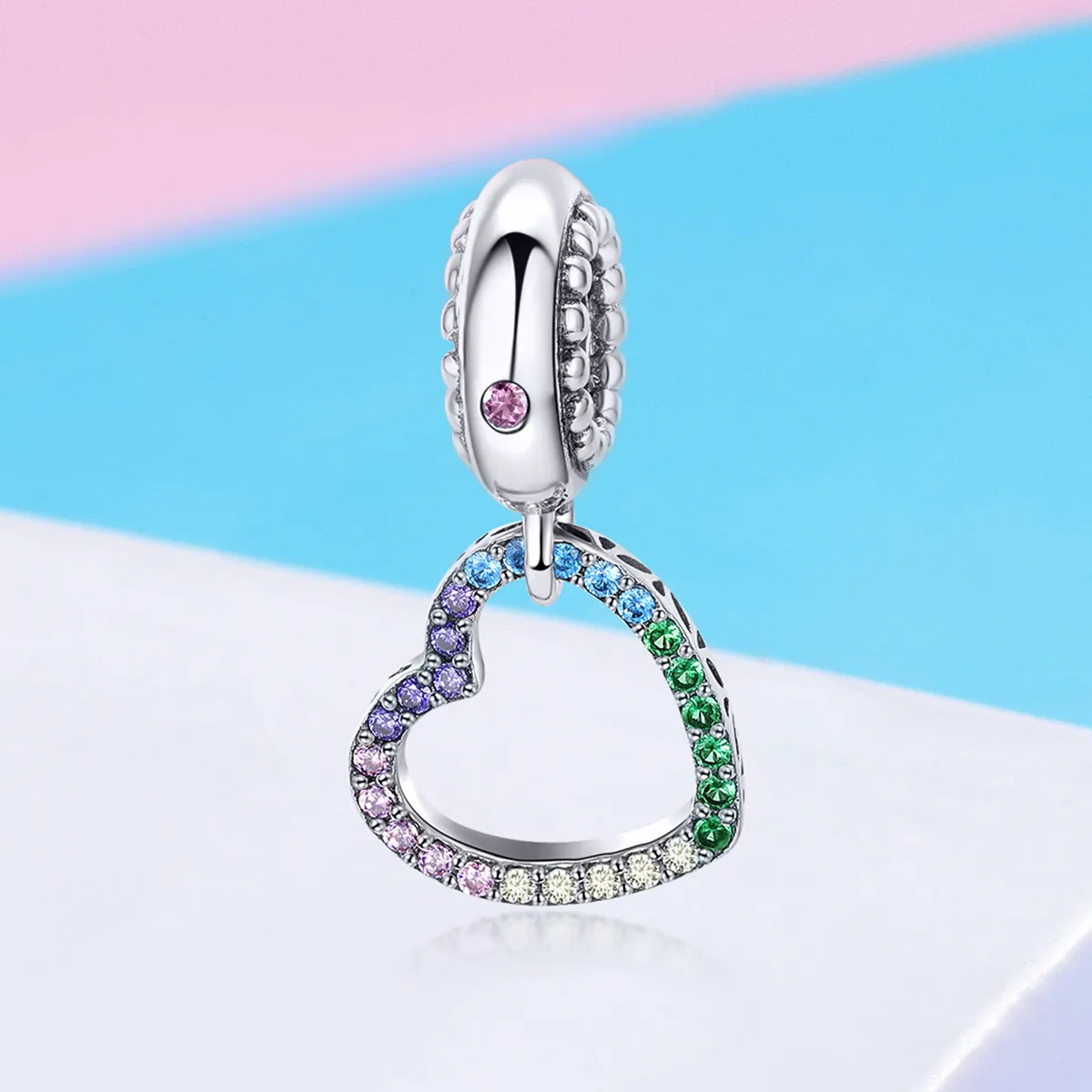 Pandora Style Silver Colorful Heart Dangle - SCC896