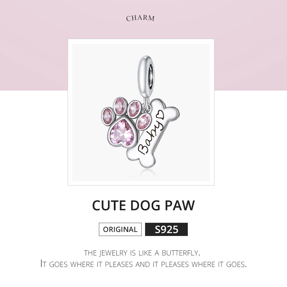 Pandora Style Silver Cute Dog Paw Dangle - SCC1680