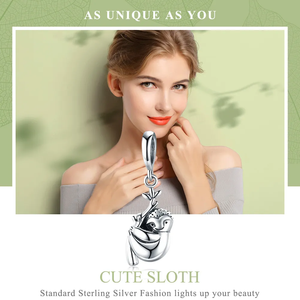 Pandora Style Silver Cute Sloth Dangle - SCC866