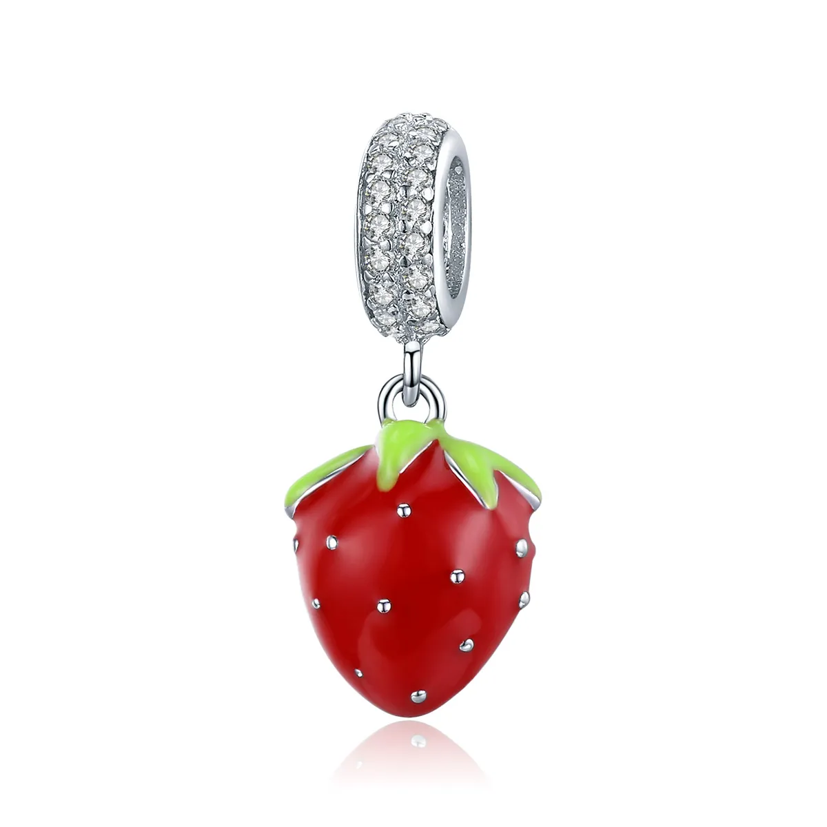 pandora style silver cute strawberry dangle scc1537