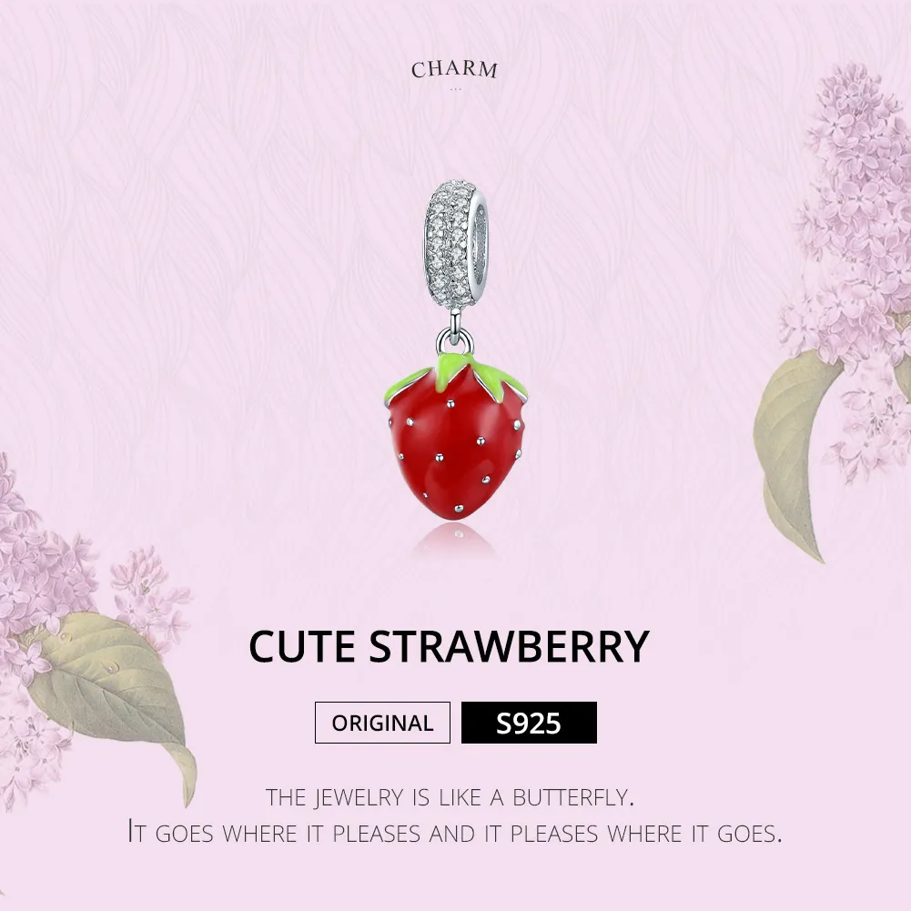 Pandora Style Silver Cute Strawberry Dangle - SCC1537