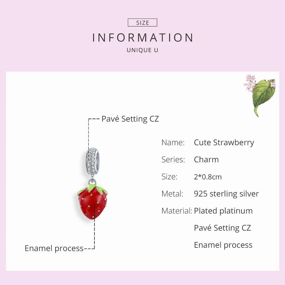 Pandora Style Silver Cute Strawberry Dangle - SCC1537