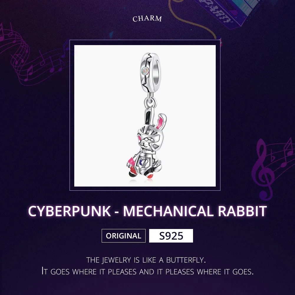 Pandora Style Silver Cyberpunk - Mechanical Rabbit Dangle - SCC1841