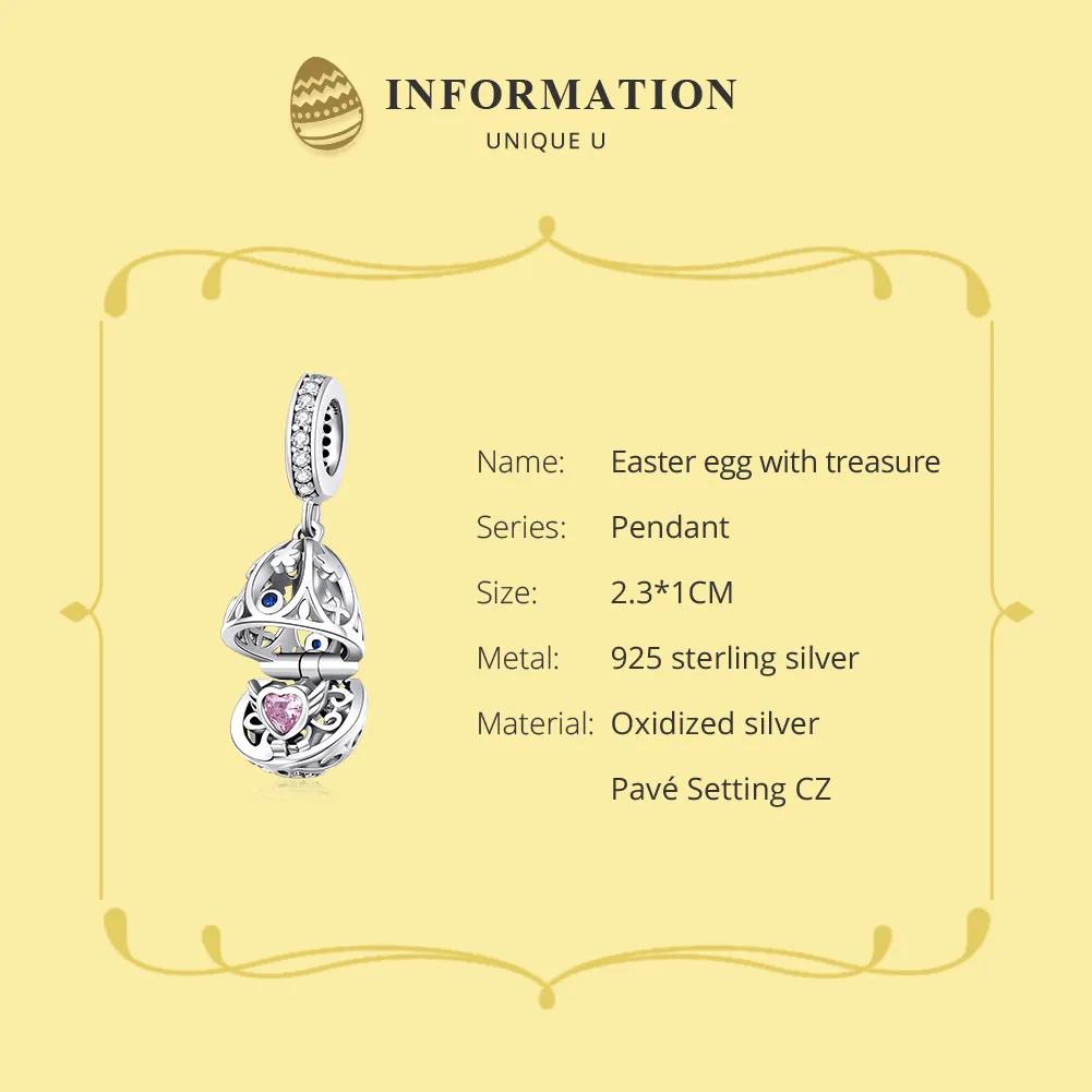 Pandora Style Silver Easter Egg With Treasure Dangle - SCC1465