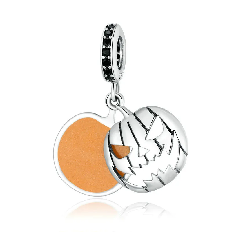 pandora style silver halloween evil pumpkin smiley face dangle scc1620