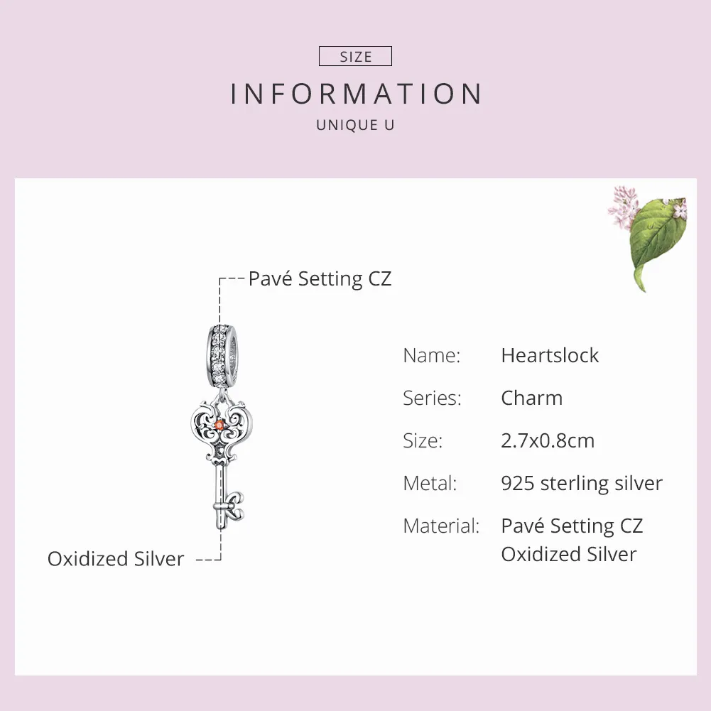 Pandora Style Silver Heartslock Dangle - BSC092